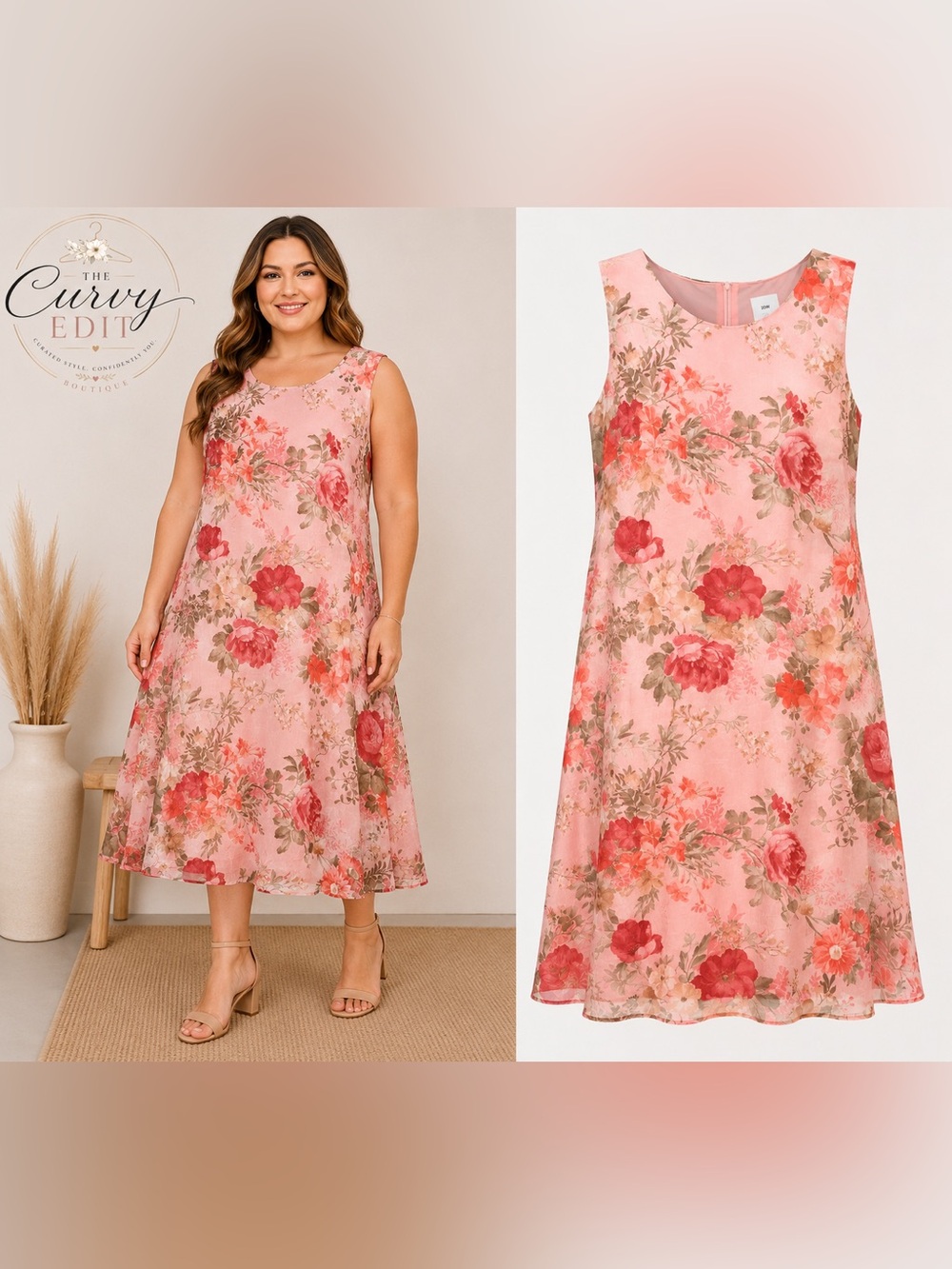 Unbranded Floral Sleeveless Midi Dress Size 20W Pink Watercolor Floral Dress